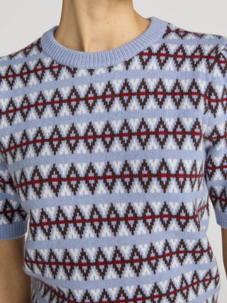 Frame - The Cashmere Crew in Periwinkle Fairisle-Sweaters-Wardrobe Apparel