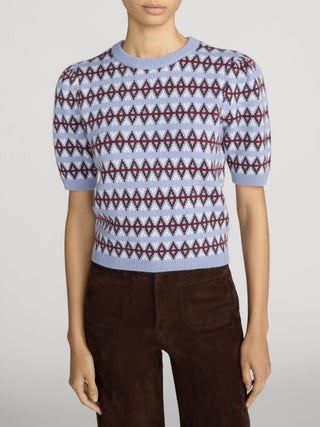 Frame - The Cashmere Crew in Periwinkle Fairisle-Sweaters-Wardrobe Apparel