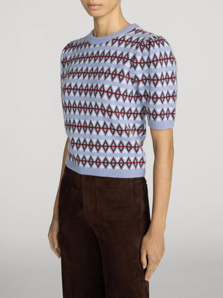Frame - The Cashmere Crew in Periwinkle Fairisle-Sweaters-Wardrobe Apparel