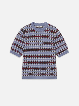 Frame - The Cashmere Crew in Periwinkle Fairisle-Sweaters-Wardrobe Apparel