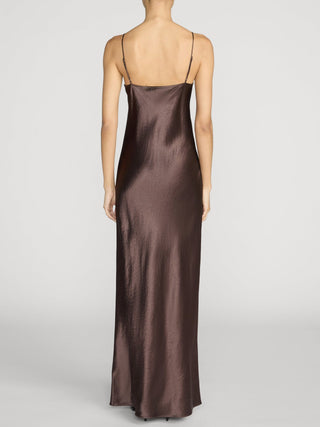 Frame - The Textured Satin Dress in Chestnut-Dresses-Wardrobe Apparel