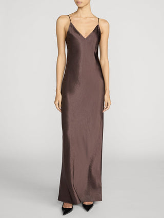 Frame - The Textured Satin Dress in Chestnut-Dresses-Wardrobe Apparel