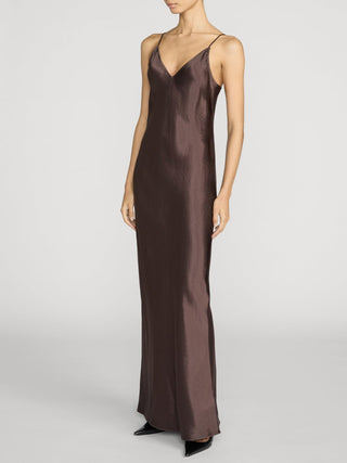 Frame - The Textured Satin Dress in Chestnut-Dresses-Wardrobe Apparel