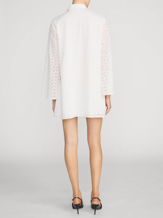Frame - The Eyelet Tuxedo Dress in White-Dresses-Wardrobe Apparel