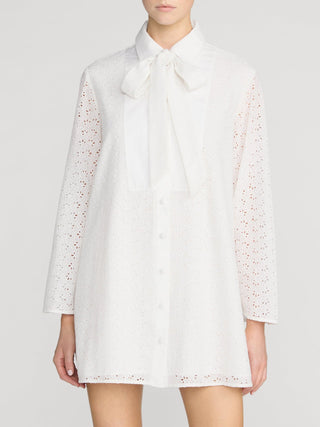 Frame - The Eyelet Tuxedo Dress in White-Dresses-Wardrobe Apparel
