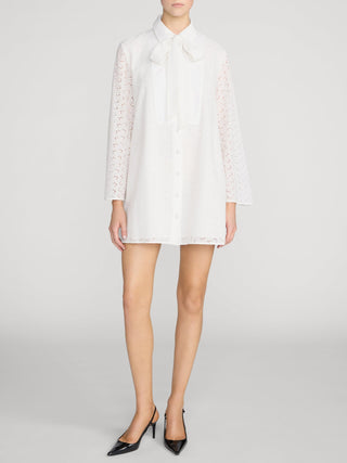 Frame - The Eyelet Tuxedo Dress in White-Dresses-Wardrobe Apparel