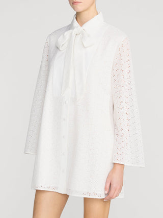 Frame - The Eyelet Tuxedo Dress in White-Dresses-Wardrobe Apparel