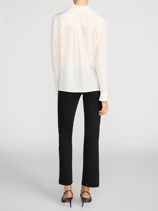 Frame - The Contrast Tie Shirt in Cream-Shirts & Blouses-Wardrobe Apparel