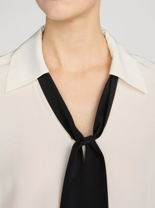 Frame - The Contrast Tie Shirt in Cream-Shirts & Blouses-Wardrobe Apparel