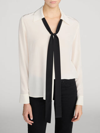 Frame - The Contrast Tie Shirt in Cream-Shirts & Blouses-Wardrobe Apparel