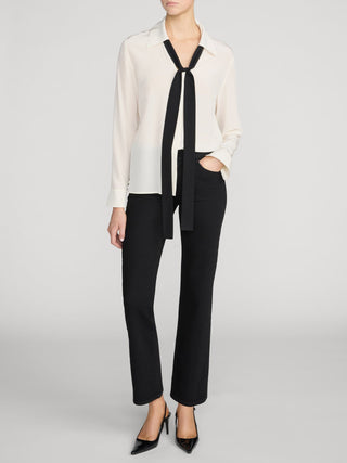 Frame - The Contrast Tie Shirt in Cream-Shirts & Blouses-Wardrobe Apparel