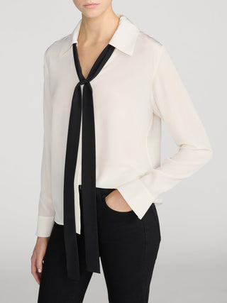 Frame - The Contrast Tie Shirt in Cream-Shirts & Blouses-Wardrobe Apparel
