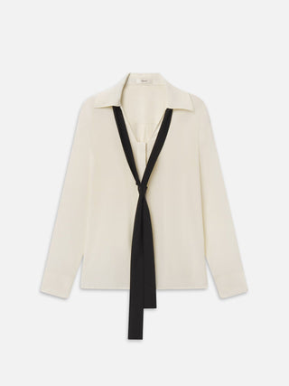 Frame - The Contrast Tie Shirt in Cream-Shirts & Blouses-Wardrobe Apparel