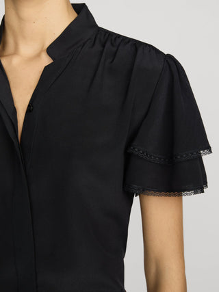 Frame - The Silk Arcadia Top in Black-Shirts & Blouses-Wardrobe Apparel