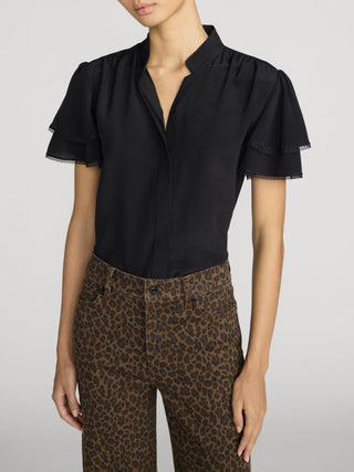 Frame - The Silk Arcadia Top in Black-Shirts & Blouses-Wardrobe Apparel