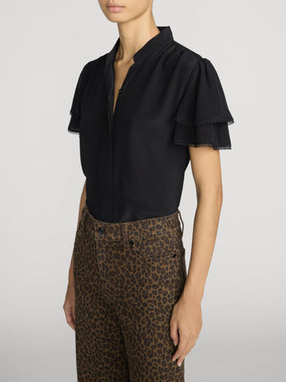 Frame - The Silk Arcadia Top in Black-Shirts & Blouses-Wardrobe Apparel