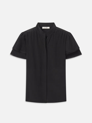 Frame - The Silk Arcadia Top in Black-Shirts & Blouses-Wardrobe Apparel