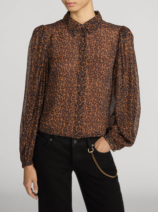 Frame - The Silk Prairie Shirt in Light Leopard Multi-Shirts & Blouses-Wardrobe Apparel
