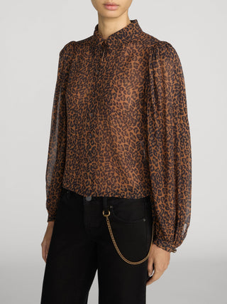 Frame - The Silk Prairie Shirt in Light Leopard Multi-Shirts & Blouses-Wardrobe Apparel