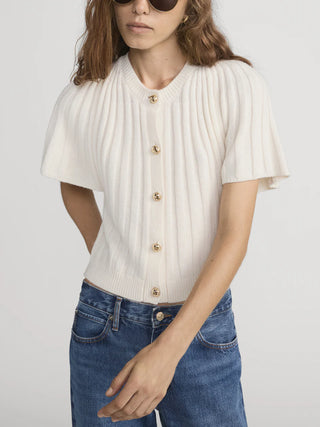 Frame - The Flutter Cardi in Cream-Shirts & Tops-Wardrobe Apparel