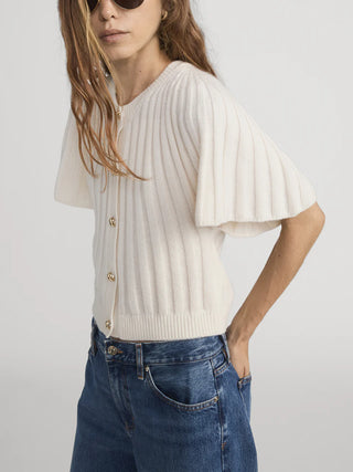 Frame - The Flutter Cardi in Cream-Shirts & Tops-Wardrobe Apparel