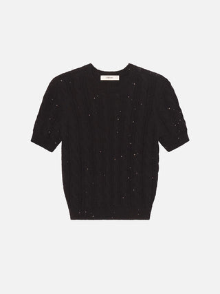 Frame - The Sequin Gathered Sweater in Black-Sweaters-Wardrobe Apparel