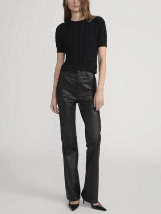 Frame - The Sequin Gathered Sweater in Black-Sweaters-Wardrobe Apparel