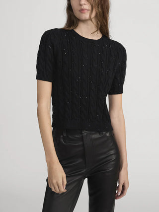 Frame - The Sequin Gathered Sweater in Black-Sweaters-Wardrobe Apparel