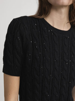Frame - The Sequin Gathered Sweater in Black-Sweaters-Wardrobe Apparel