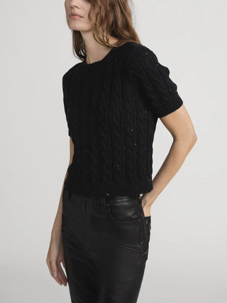 Frame - The Sequin Gathered Sweater in Black-Sweaters-Wardrobe Apparel