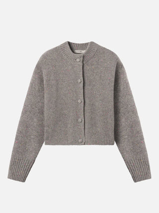 Frame - The Cashmere Fleck Cardi in Silver-Sweaters-Wardrobe Apparel