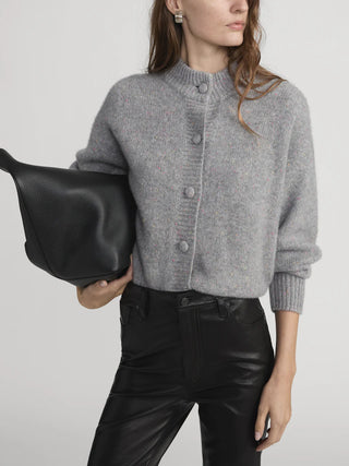 Frame - The Cashmere Fleck Cardi in Silver-Sweaters-Wardrobe Apparel