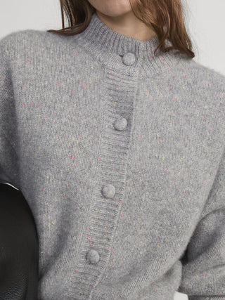 Frame - The Cashmere Fleck Cardi in Silver-Sweaters-Wardrobe Apparel