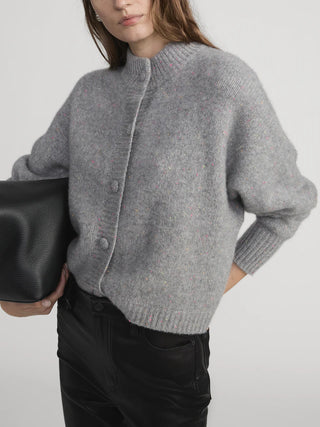 Frame - The Cashmere Fleck Cardi in Silver-Sweaters-Wardrobe Apparel