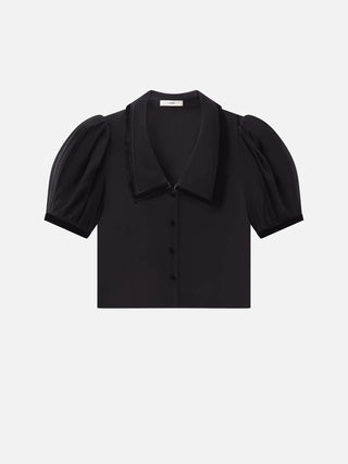 Frame - The Velvet Trim Sailor Blouse in Black-Shirts & Tops-Wardrobe Apparel