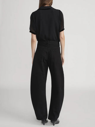 Frame - The Velvet Trim Sailor Blouse in Black-Shirts & Tops-Wardrobe Apparel