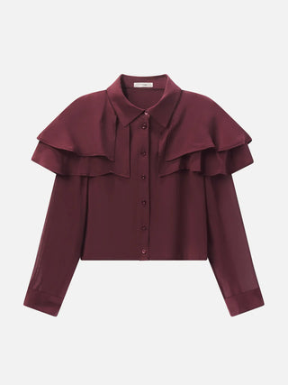 Frame - The Silk Cape Blouse in Cabernet-Shirts & Tops-Wardrobe Apparel