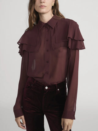 Frame - The Silk Cape Blouse in Cabernet-Shirts & Tops-Wardrobe Apparel