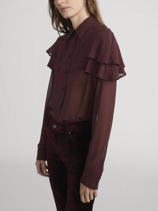 Frame - The Silk Cape Blouse in Cabernet-Shirts & Tops-Wardrobe Apparel