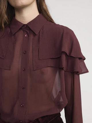 Frame - The Silk Cape Blouse in Cabernet-Shirts & Tops-Wardrobe Apparel