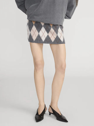 Frame - The Brushed Argyle Skirt in Grey Multi-Skirts-Wardrobe Apparel