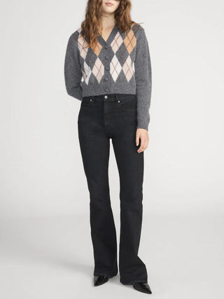 Frame - The Brushed Argyle Cardi in Grey Multi-Shirts & Tops-Wardrobe Apparel