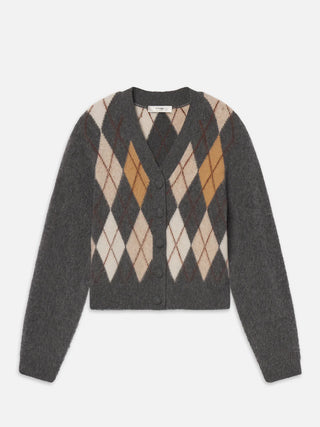 Frame - The Brushed Argyle Cardi in Grey Multi-Shirts & Tops-Wardrobe Apparel