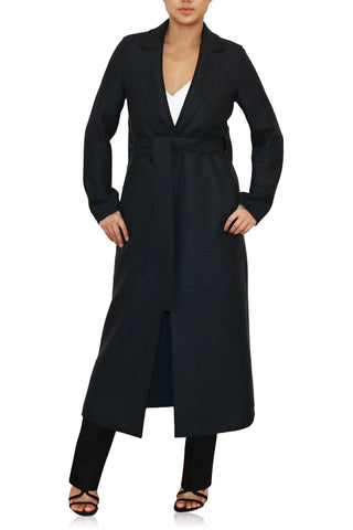 Womens Long Belted S.B Coat Pressed Wool & Polaire
