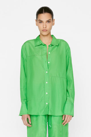 Frame - The Oversized Linear Lace Shirt in Bright Peridot