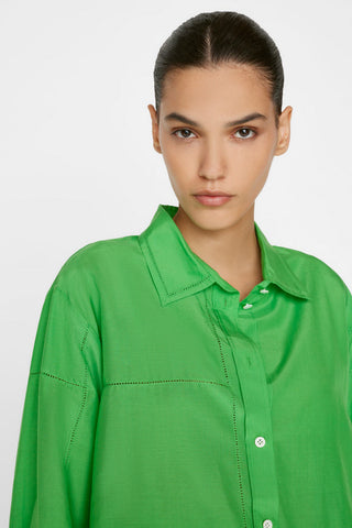 Frame - The Oversized Linear Lace Shirt in Bright Peridot