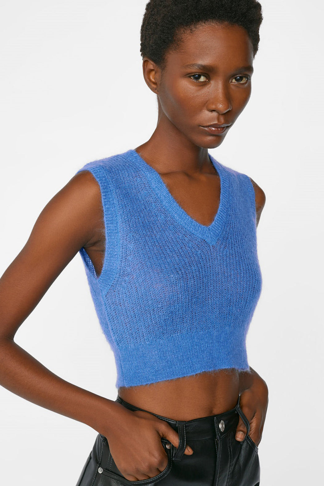 Knit Sweater Vest Cropped Blue Sweater Buy STREET Women Navy Blue