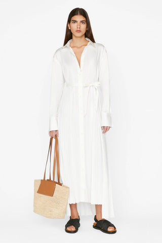 Frame - Pleated Inset Maxi Dress in Blanc