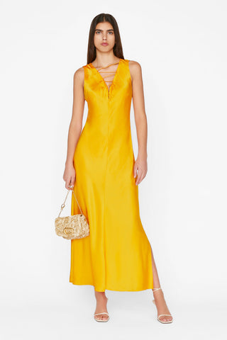 Frame - Lace Front Midi Dress in Nectarine