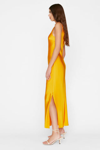 Frame - Lace Front Midi Dress in Nectarine